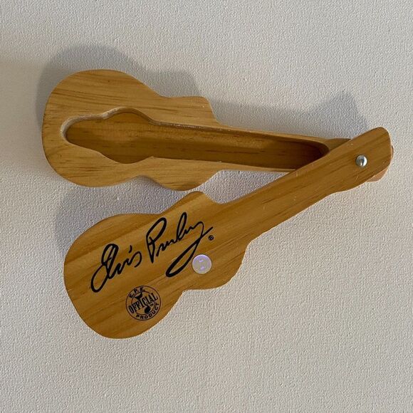 Elvis Presley Official Vintage Collectible Guitar Shaped Wooden Case Box - Picture 1 of 9